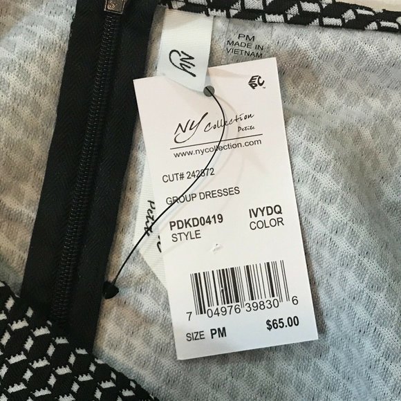 NY Collection Black White Faux Wrap Dress PM - Picture 6 of 7